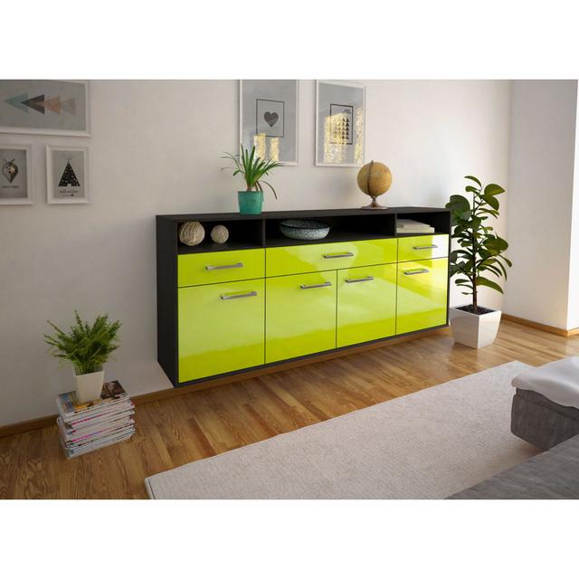 Babers sideboard, flying/metal handles, size: 180 x 79 x 35cm Brayden Studio Colour: Green/Anthracite on Productcaster.