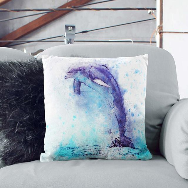 Jumping Dolphin in Abstract Cushion with Filling East Urban Home Size: 40cm H x 40cm W x 15cm D, Backing Colour: Stone on Productcaster.