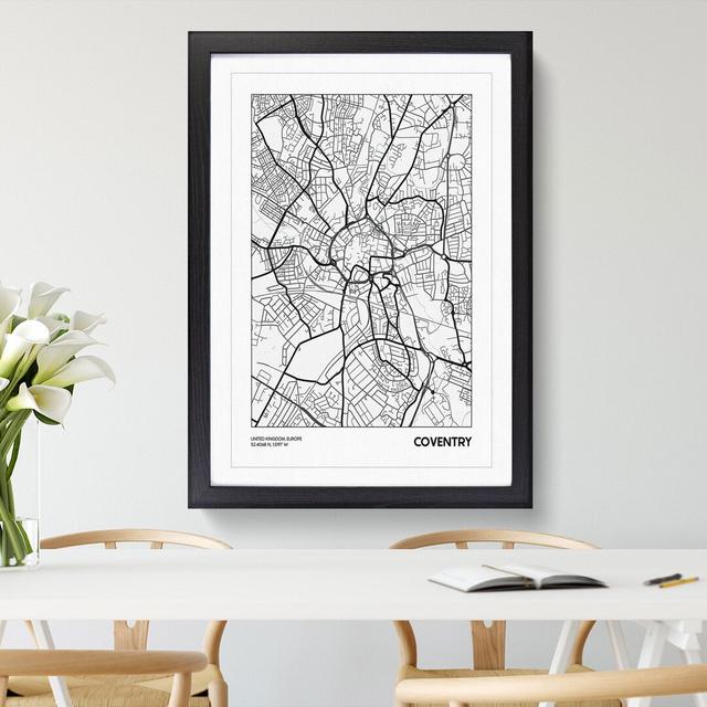 Map Coventry UK - Picture Frame Graphic Art East Urban Home Frame Option: Black Framed, Size: 65cm H x 48cm W x 2cm D on Productcaster.