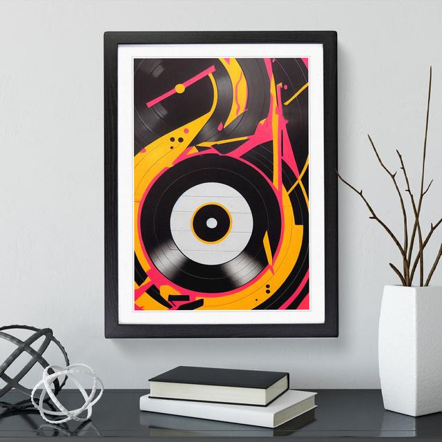 Vinyl Record Player Abstract 17 Stories Format: Black Framed Paper, Matte Colour: White, Size: 64cm H x 46cm W x 2cm D on Productcaster.