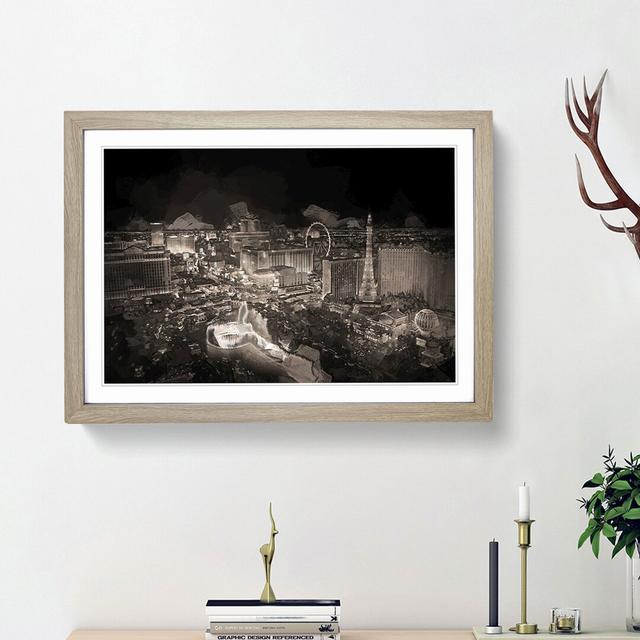 Las Vegas Skyline at Night in Abstract - Picture Frame Graphic Art Print on MDF East Urban Home Size: 62cm H x 87cm W x 2cm D, Frame Option: Oak Frame on Productcaster.