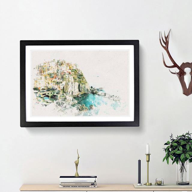 Manarola in Italy Watercolour - Picture Frame Graphic Art Print East Urban Home Size: 62cm H x 87cm W x 2cm D, Frame Option: Black Framed on Productcaster.