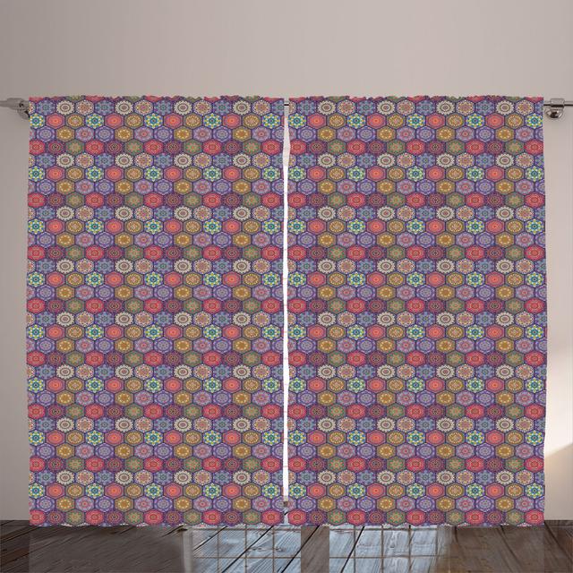 Rustic curtain, oriental hexagon motif, multi -colored East Urban Home on Productcaster.