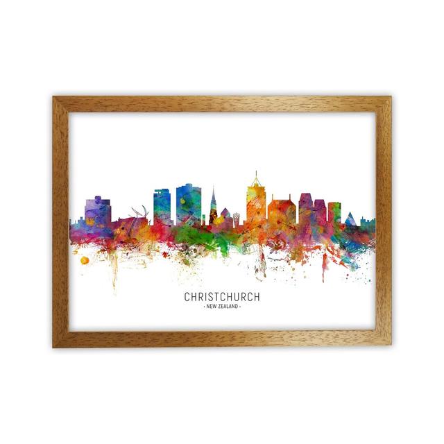 Christchurch New Zealand Skyline by Michael Tompsett - Graphic Art Ebern Designs Format: Brown Framed, Size: 34cm H x 46cm W x 3cm D on Productcaster.