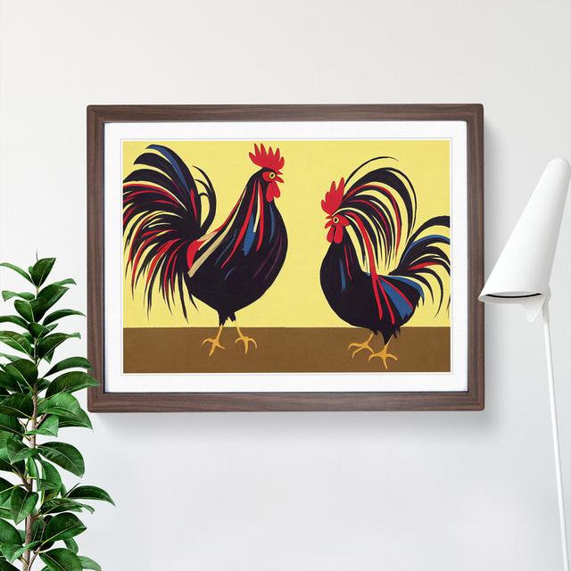 Two Roosters Abstract - Single Picture Frame Print Brambly Cottage Frame Colour: Walnut Framed, Size: 46cm H x 64cm W x 2cm D on Productcaster.