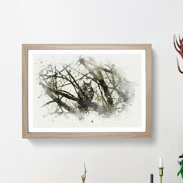 Great Horned Owl Resting in Abstract - Picture Frame Graphic Art Print East Urban Home Frame Option: Oak Framed, Size: 62cm H x 87cm W x 2cm D on Productcaster.