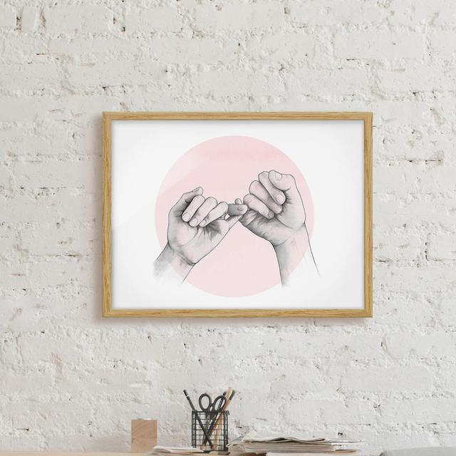 Illustration Hands Friendship Circle Pink White - Picture Frame Graphic Art on Paper Ebern Designs Frame Option: Brown Framed, Size: 50cm H x 70cm W x on Productcaster.