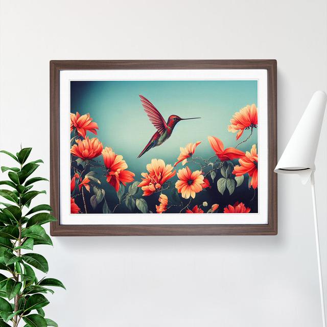 XH1022-8638X Superb Floral Hummingbird - Single Picture Frame Print Marlow Home Co. Frame Colour: Walnut Framed, Size: 46cm H x 64cm W x 2cm D on Productcaster.