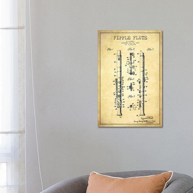 Fipple Flute Vintage Patent Blueprint by Aged Pixel - No Frame Gallery-Wrapped Canvas Giclée on Canvas Borough Wharf Size: 66.04cm H x 45.72cm W on Productcaster.