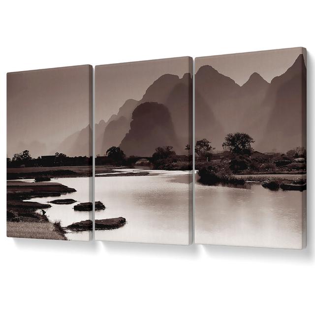 Brown Mountain Paradise - 3 Piece Wrapped Canvas Graphic Art Union Rustic Size: 101.6cm H x 203cm W on Productcaster.