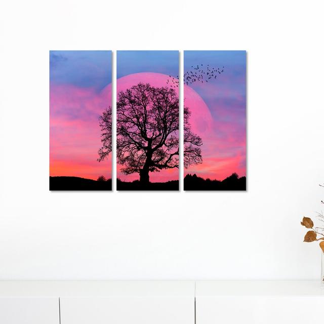 3-tlg. Leinwandbilder-Set Collage - Baum Silhouette vor Supermond East Urban Home on Productcaster.