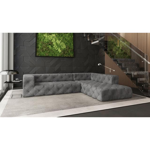 Annmarie Chesterfield Corner Sofa Hashtag Home Upholstery Colour: Grey, Orientation: Right Hand Facing on Productcaster.