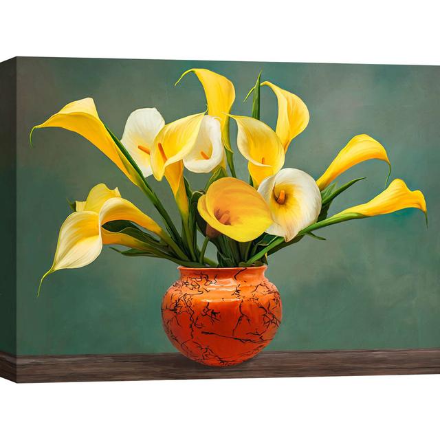 Floral Painting: Vase Of Yellow Callas by Luca Villa - Wrapped Canvas Art Prints Ophelia & Co. Size: 70cm H x 100cm W on Productcaster.