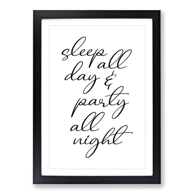 Party All Night - Picture Frame Typography East Urban Home Size: 36cm H x 27cm W x 2cm D, Frame Option: Black Framed on Productcaster.