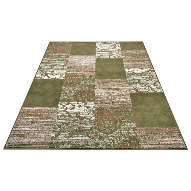 Designer velor rug Bloques in green and cream Hanse Home Rug Size: Rectangular 160 x 230cm on Productcaster.