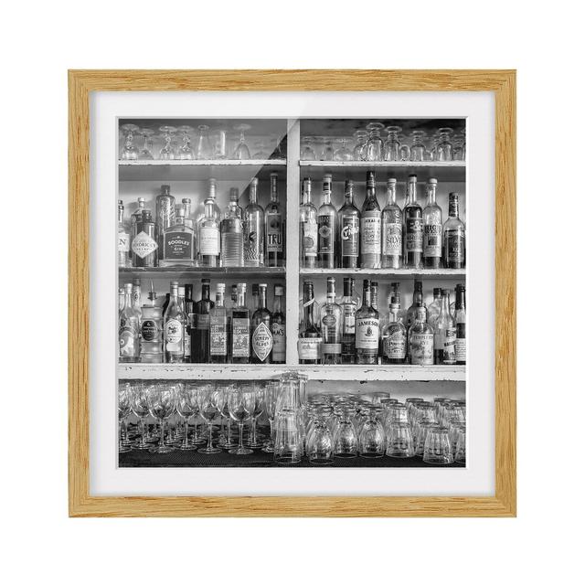 Black and White Bar - Picture Frame Photograph Print on Paper East Urban Home Size: 50cm H x 50cm W, Frame Option: Natural oak on Productcaster.