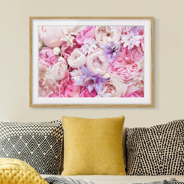 Shabby Roses with Bellflowers - Picture Frame Graphic Art Rosdorf Park Frame Option: Brown Framed, Size: 40cm H x 55cm W x 2cm D on Productcaster.