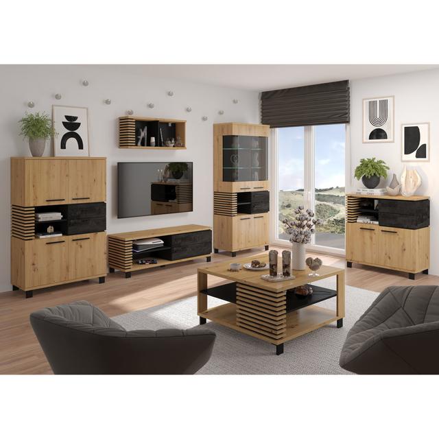 Lititz 90 Cm Wide 2 Drawer Sideboard Latitude Run Colour: Artisan Oak/Black Concrete/Black on Productcaster.