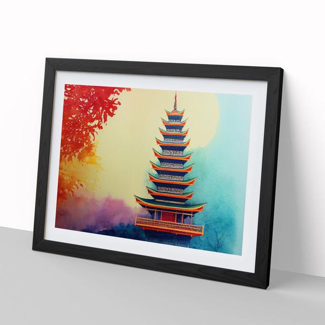 Watercolour Pagoda Vol.1 - Picture Frame Graphic Art 17 Stories Frame Colour: Black Framed, Size: 25cm H x 34cm W x 2cm D on Productcaster.