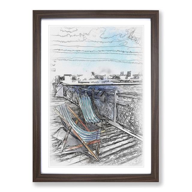 Upon Brighton Beach Pier Sketch - Picture Frame Painting Print East Urban Home Size: 63cm H x 45cm W x 2cm D, Format: Walnut Framed on Productcaster.