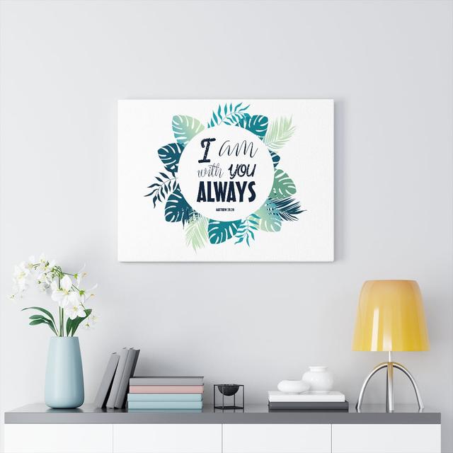 With You Always Matthew 28:20 - Wrapped Canvas Typography Blue Elephant Size: 28cm H x 36cm W on Productcaster.