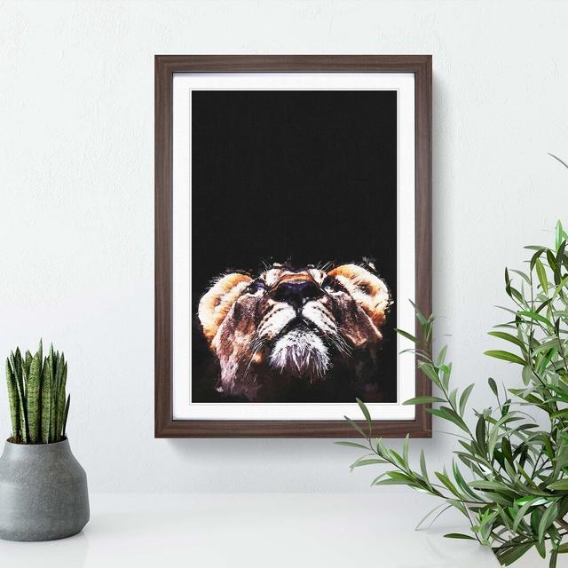 Lion Looking Upwards in Abstract - Picture Frame Graphic Art Print East Urban Home Size: 76cm H x 50cm W x 2cm D, Frame Option: Walnut on Productcaster.