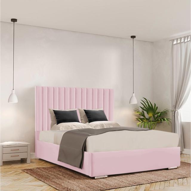 Celetha Bed Frame Ivy Bronx Size: Double (145 x 211 cm), Colour: Pink on Productcaster.