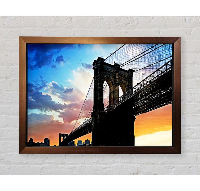 Under Brooklyn Bridge Sunlight - Single Picture Frame Art Prints Ebern Designs Size: 100cm H x 141.4cm W x 3.4cm D, Format: Bronze Framed Paper on Productcaster.