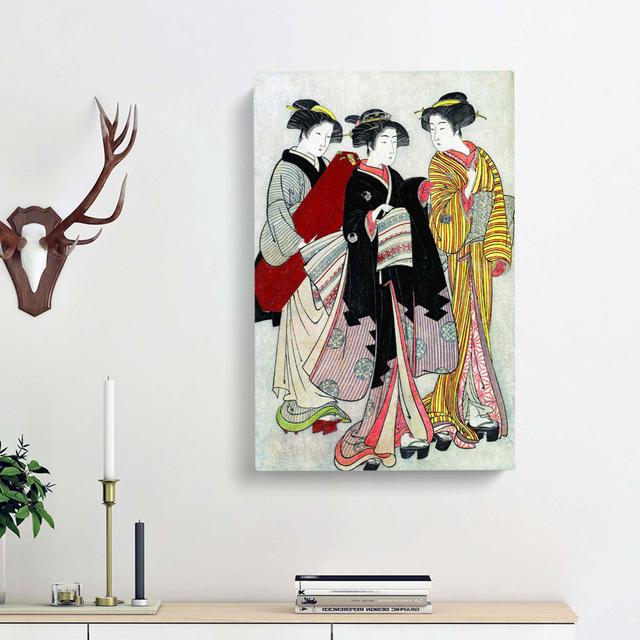 Two Geishas Out Walking by Kitao Shigemasa - Wrapped Canvas Painting East Urban Home Size: 76cm H x 50cm W x 3cm D on Productcaster.