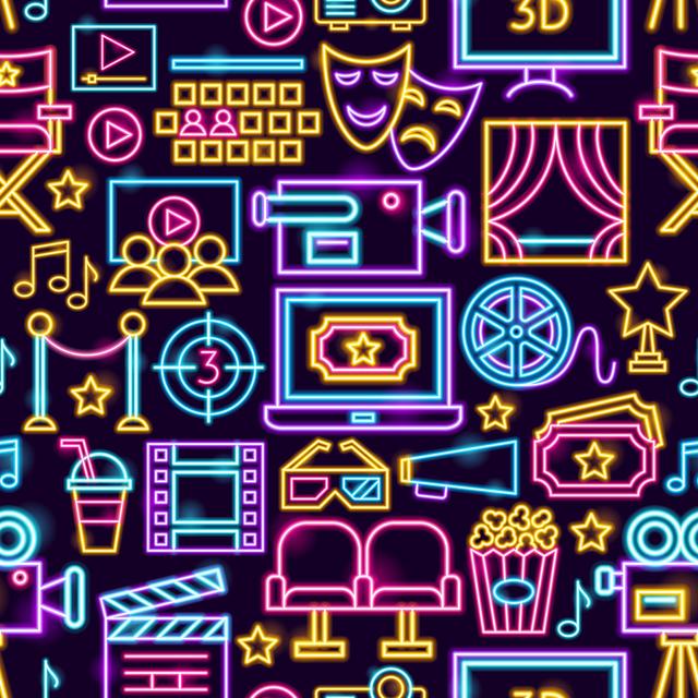 Cinema Film Neon Seamless Pattern by Anna_Leni - Drucken Marlow Home Co. Größe: 60 cm H x 60 cm B x 1,8 cm T on Productcaster.