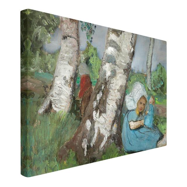 Child with Doll Sitting on a Birch Trunk by Paula Modersohn - Wrapped Canvas Painting Rosalind Wheeler Size: 60cm H x 90cm W on Productcaster.