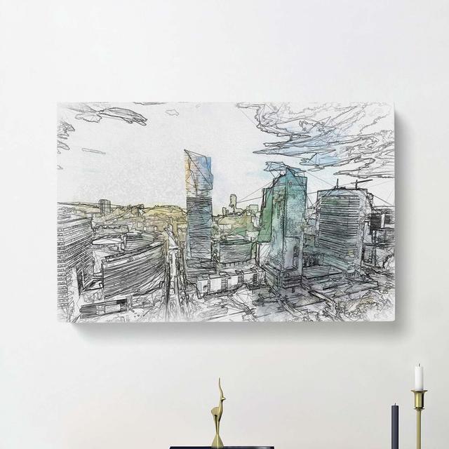 Skyline Of Warsaw In Poland In Abstract - Wrapped Canvas Print East Urban Home Size: 60cm H x 91cm W x 3cm D on Productcaster.