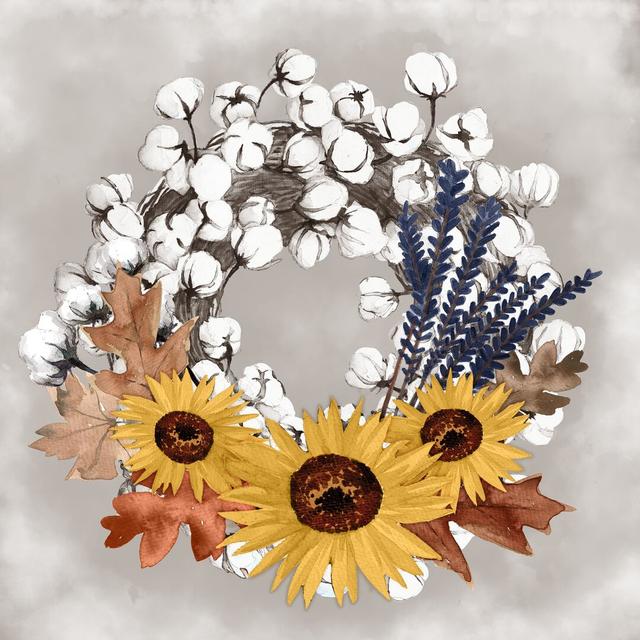 Cotton Harvest Wreath - Wrapped Canvas Painting August Grove Size: 91cm H x 91cm W x 3.8cm D on Productcaster.