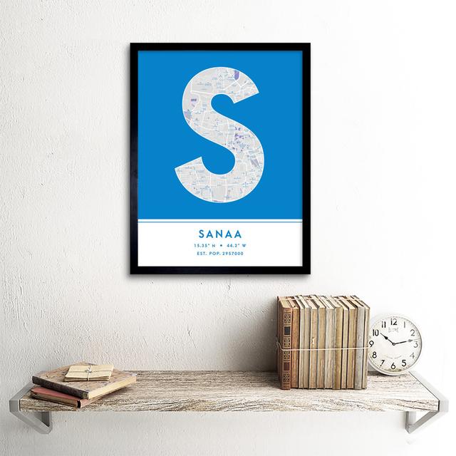 Sanaa City Map Sanaa Blue by Wee Blue Coo - Single Picture Frame Typography Wee Blue Coo on Productcaster.