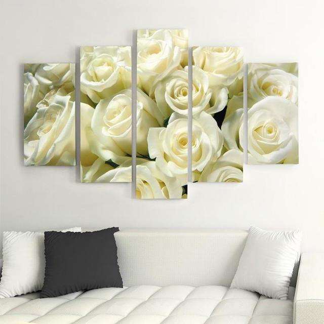 White Roses - 5 Piece Photographic Print Set on Canvas Brayden Studio Size: 140cm H x 300cm W on Productcaster.