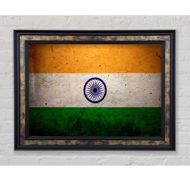 Indian Grunge Flag Framed Print Brayden Studio Size: 84.1cm H x 118.9cm W x 3.4cm D, Format: Black Framed Paper on Productcaster.