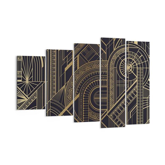 Ornament Gold Black - 5 Piece Wrapped Canvas Graphic Art Ivy Bronx Size: 100cm H x 150cm W x 1.8cm D on Productcaster.