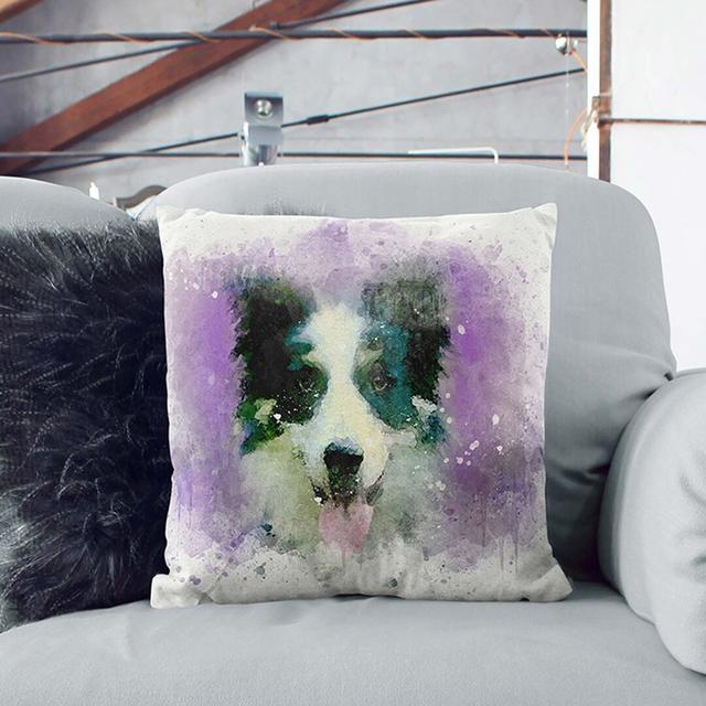 East Urban Home Throw Pillow with Filling - Border Collie in Purple Flowers, Black Backing, 40cm H x 40cm W x 15cm D on Productcaster.