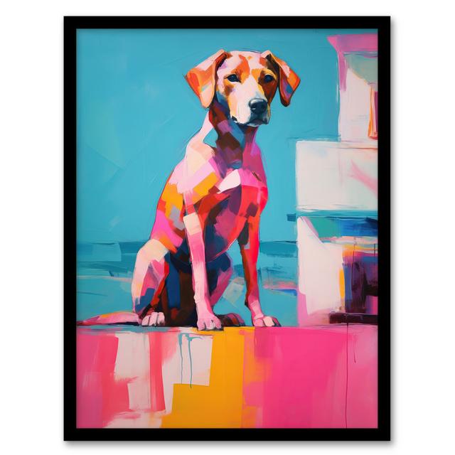 Reflecting Pink Dog At Sunset Vibrant Animal Portrait - Single Picture Frame Print Wee Blue Coo on Productcaster.