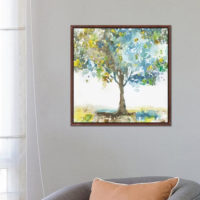 Majestic Blue - Painting Print on Canvas 17 Stories Size: 66.04cm H x 66.04cm W x 3.81cm D, Format: Classic Brown Wood Framed Canvas on Productcaster.