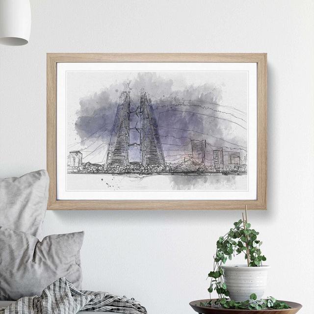 Trade Centre in Manama Bahrain in Abstract - Picture Frame Graphic Art Print East Urban Home Size: 50cm H x 76cm W x 2cm D, Frame Option: Oak on Productcaster.