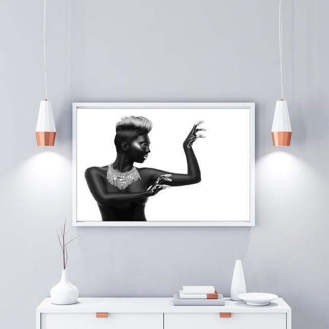 African Model Black and White 002 Landscape Fashion - Photograph East Urban Home Format: White Framed, Size: 75cm H x 55cm W x 5cm D on Productcaster.