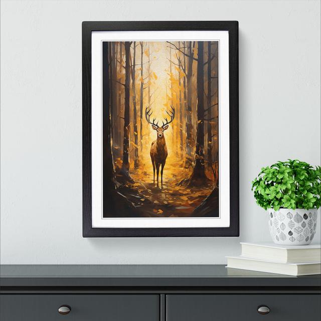 Stag In A Forest Modern - Single Picture Frame Art Prints on Wood Alpen Home Size: 64cm H x 46cm W x 2cm D, Frame Colour: Black on Productcaster.