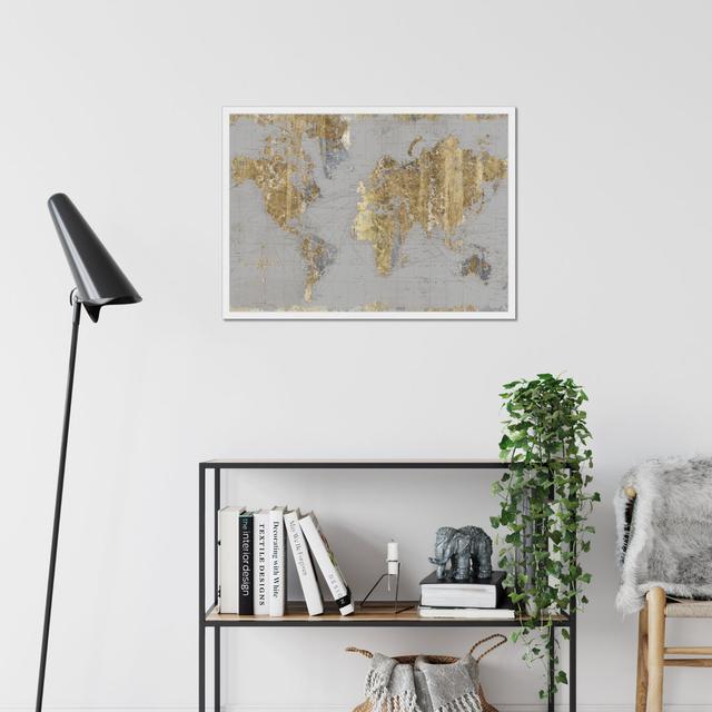 Gilded Map Light Grey by Wild Apple Portfolio - Print Williston Forge Size: 24cm H x 34cm W, Format: White Framed Paper Print on Productcaster.