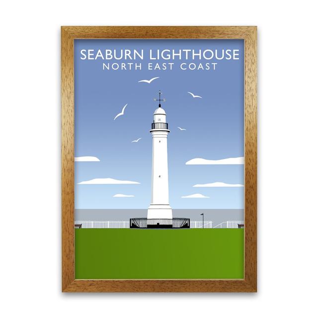 Seaburn Lighthouse North East Coast by Richard O'Neill - Single Picture Frame Print 17 Stories Size: 297 cm H x 21 cm W, Frame Options: Honey Oak on Productcaster.