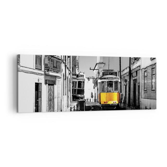 Tram Portugal Lisbon - Wrapped Canvas Photograph Ebern Designs Size: 50cm H x 140cm W on Productcaster.