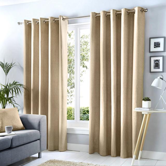 Cotton Blend Room Darkening Grommet / Eyelet Curtain Pair (Set of 2) Fusion Panel Size: Width 229 x Drop 183 cm, Colour: Natural on Productcaster.