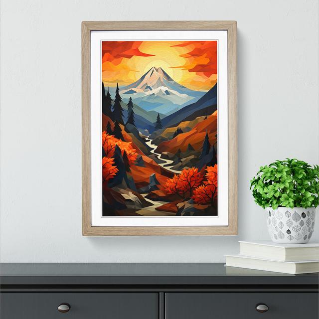 Japanese Mountains Cubism Big Box Art Size: 34cm H x 25cm W x 2cm D, Frame Colour: Oak Framed on Productcaster.