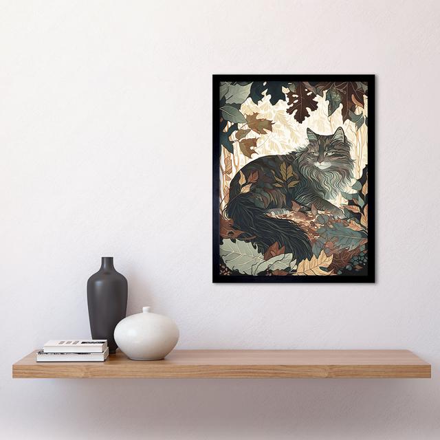 Norwegian Forest Cat Resting Under Bush Trees Modern - Single Picture Frame Print Marlow Home Co. on Productcaster.