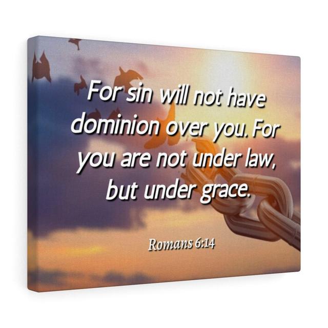 Grace Romans 6:14 - Wrapped Canvas Typography Blue Elephant on Productcaster.